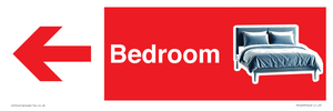 Bedroom dementia friendly directional with arrow Red Background